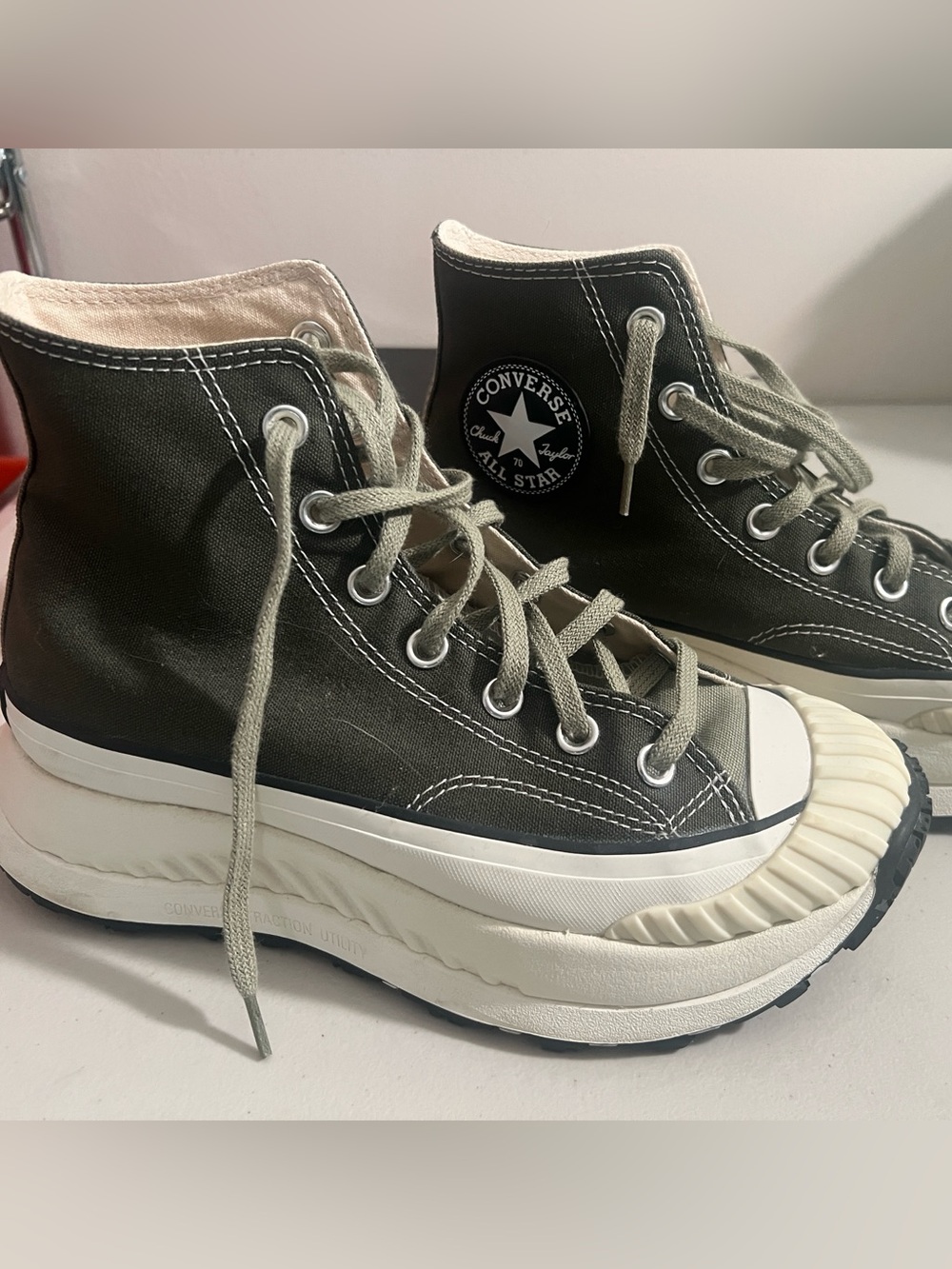 Converse High Top Platform Sneakers - Olive Green/White
